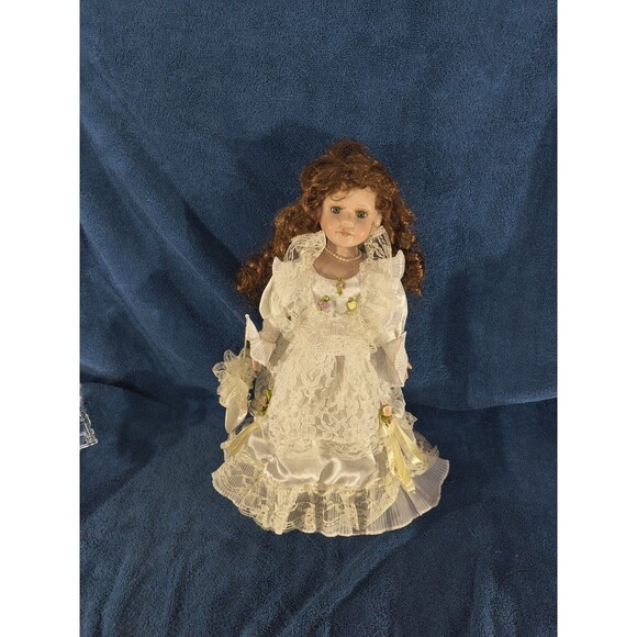 Cathay Collection Porcelain Doll with Satin And Lace Dress and Curly Hair - Picture 1 of 9